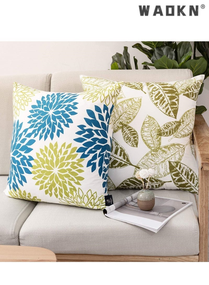 WAOKN Fresh Living Blue&Green Accent ，Simple geometric printing abstract floral linen pillow cover peach skin sofa pillowcase cushion cover，Decorative Throw Pillow Covers Pillow Covers for Couch Sofa Living Room Bedroom,Farmhouse Outdoor Throw Pillow Cover,Modern Geometric Square Throw Pillow Case Set of 4 - Image 2